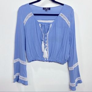 Lulu’s wide sleeve, boho style blouse with tassels